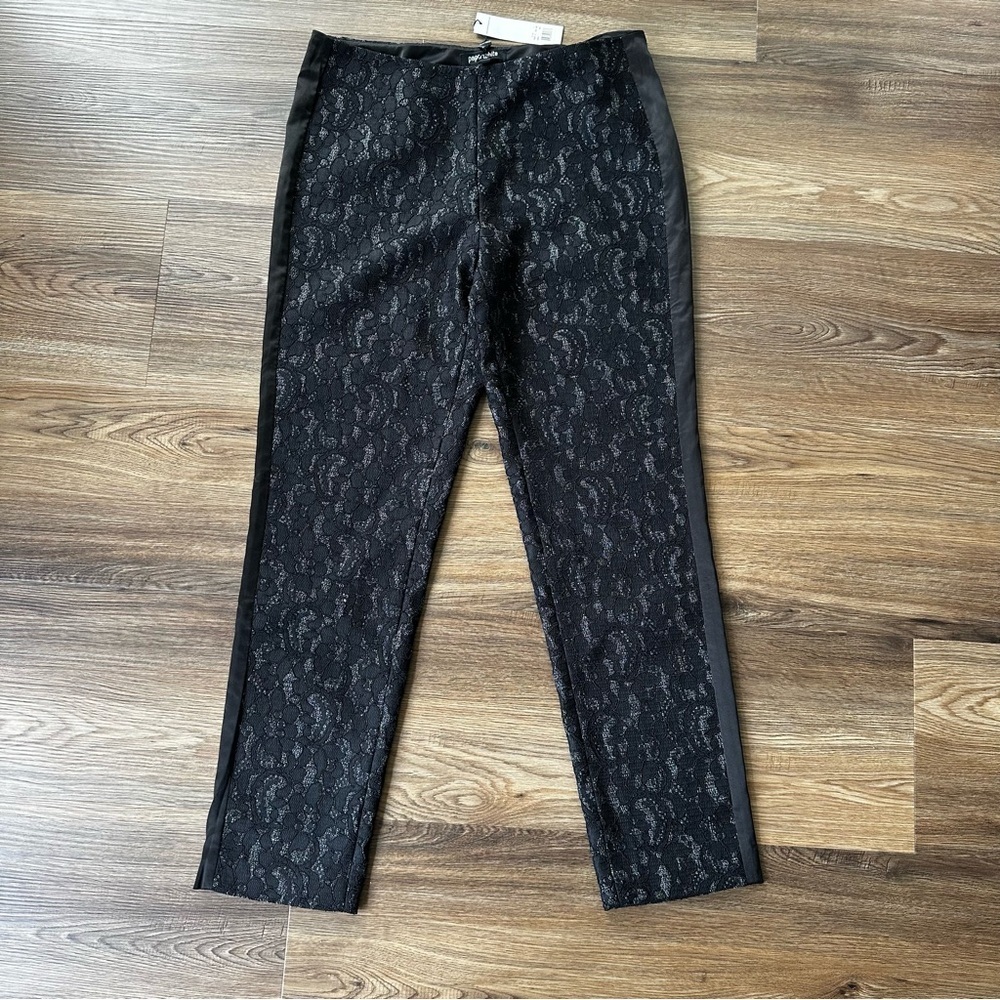 Paperwhite Black lace boho floral high waisted pants Size 4 Straight Leg Glam